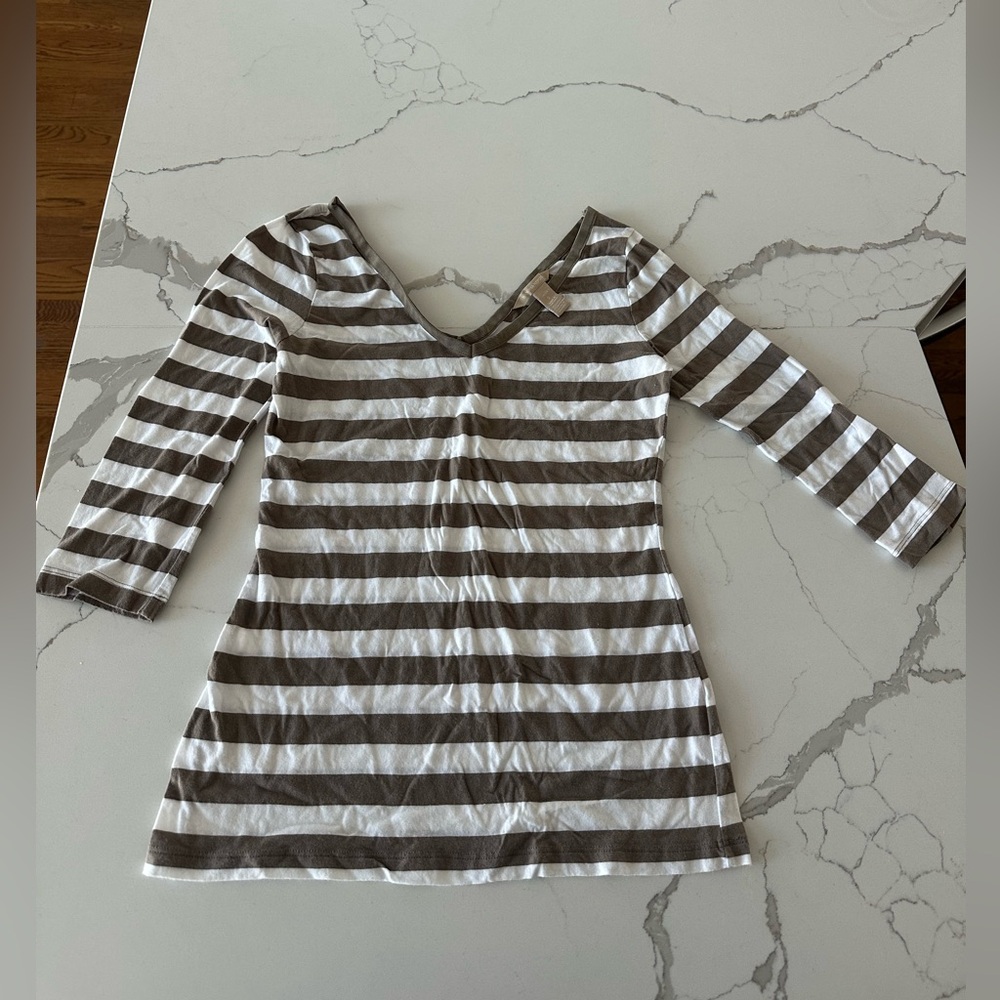 Banana Republic Brown and White Striped Long Sleeve Top